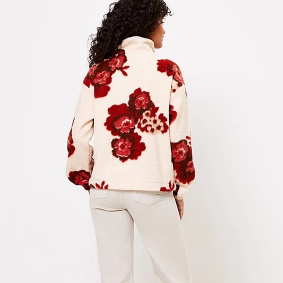 NWT Loft Floral Sherpa Zip Sweatshirt, Size XL - Picture 2 of 5